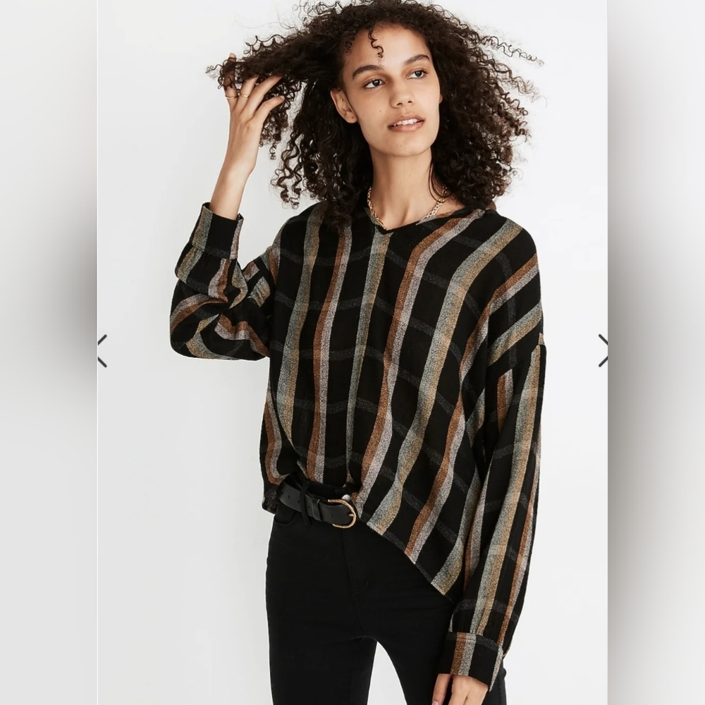 Madewell Black and Brown Striped Blouse